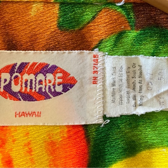 Vintage Rare POMARE Hawaiian Barkcloth Floral Button Down Shirt Men's M - Picture 7 of 7